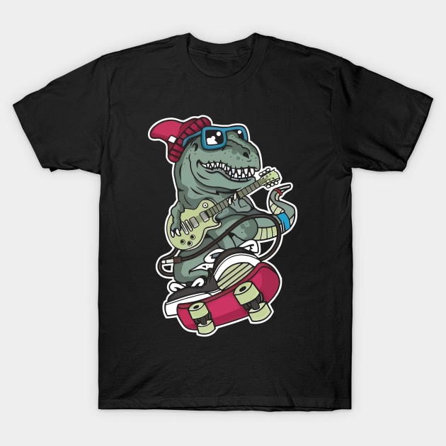 Dino Rocker Adventure Illustration T-Shirt by WorldDinosaurs